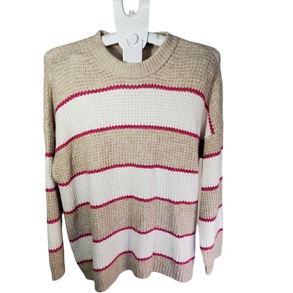 AMERICAN Eagle knitted Fit Tan-White Striped Crew Neck Pullover Sweater… - Picture 4 of 5